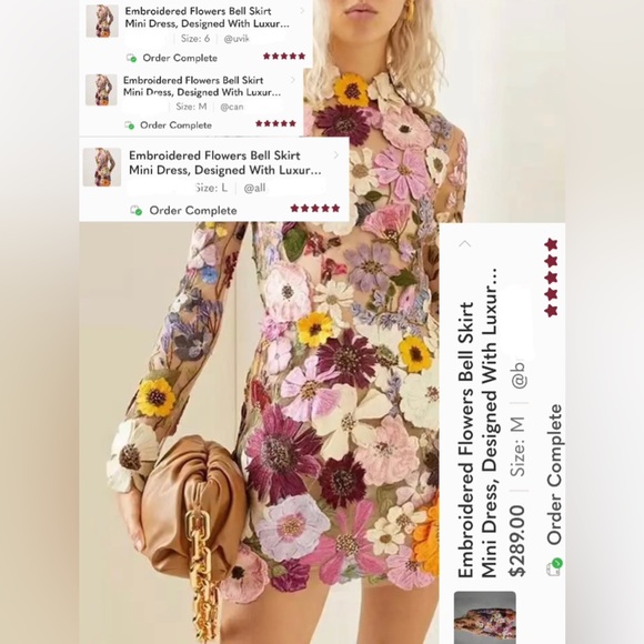 Embroidered Flowers Bell Skirt Mini Dress, Designed With Luxury In Mind, 5⭐️ - Picture 3 of 17